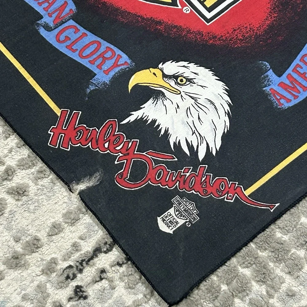 Vintage Harley Davidson Bandana 90s Made In USA Bald‎ Eagle Graphic Handkerchief